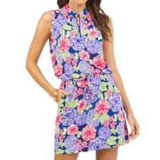 IBKUL Larisa Drawstring Dress Sleeveless Size S Navy Purple Womens Golf NEW
