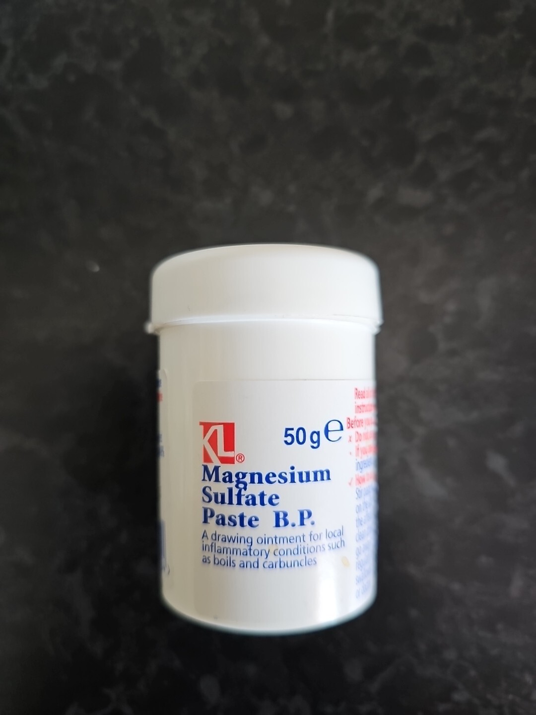 Magnesium Sulphate Paste BP 50g x 1, KL brand, New sealed item. Exp 10/