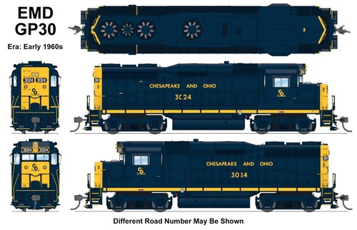 Broadway Limited ~ Escala HO ~ EMD GP30 Stealth C&O #3034 ~ DCC Ready ~ 9153 | Zustand: New