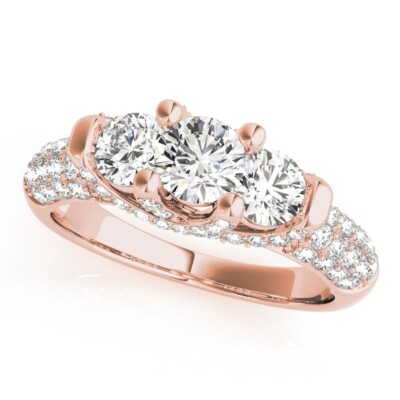 2.15 Ct Round Cut Lab Created Diamond Engagement Ring 14K Solid Rose Gold B