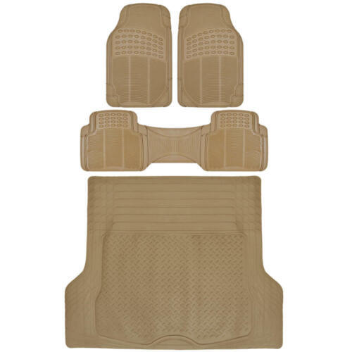 BDK Heavy Duty Auto All Weather Protective 4 PC Beige Rubber Car Floor Mats