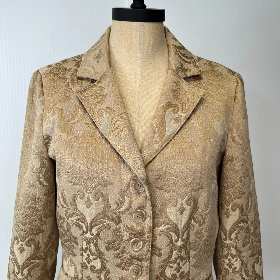 Chaqueta Karen Kane Mujer 8 Dorado Jacquard Forrado Blazer Botón Trabajo Fiesta Núcleo No Foto 3 de 4