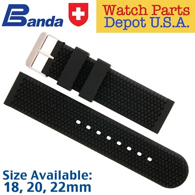 Silicone Rubber Watch Band Tire Track Racing Pattern Sports Strap Black, 18-22mm - Photo 1/2