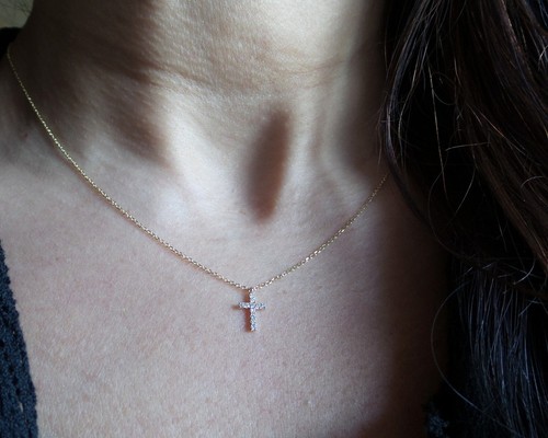 DIAMOND CROSS NECKLACE 14K GOLD 0.10CT NATURAL DIAMOND SI1 CLARITY G COLOR - Picture 5 of 9