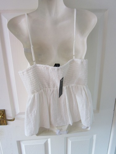 NEW LOOK SIZE 14 CREAM WHITE TUNIC TOP PEPLEM BLOUSE STRAPPY CAMI BEACH - Picture 13 of 17