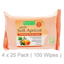 Image of BEAUTY FORMULAS GENTLE SOFT APRICOT CLEANSING FACIAL WIPES 4 X 25 PACK 100 WIPES