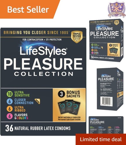 36 Count Natural Latex Condoms Lubricated Assorted Triple Tested Safe Intimacy