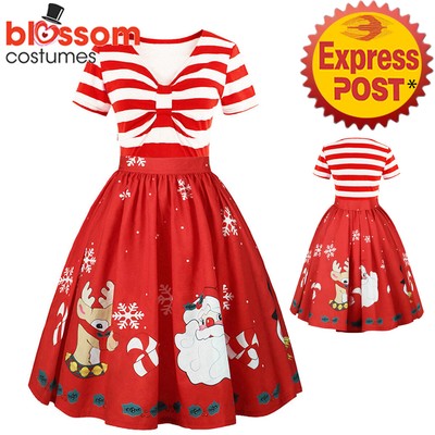 K950 Santa Christmas Vintage Swing Flare Dress Retro 50s Xmas Rockabilly Pin Up