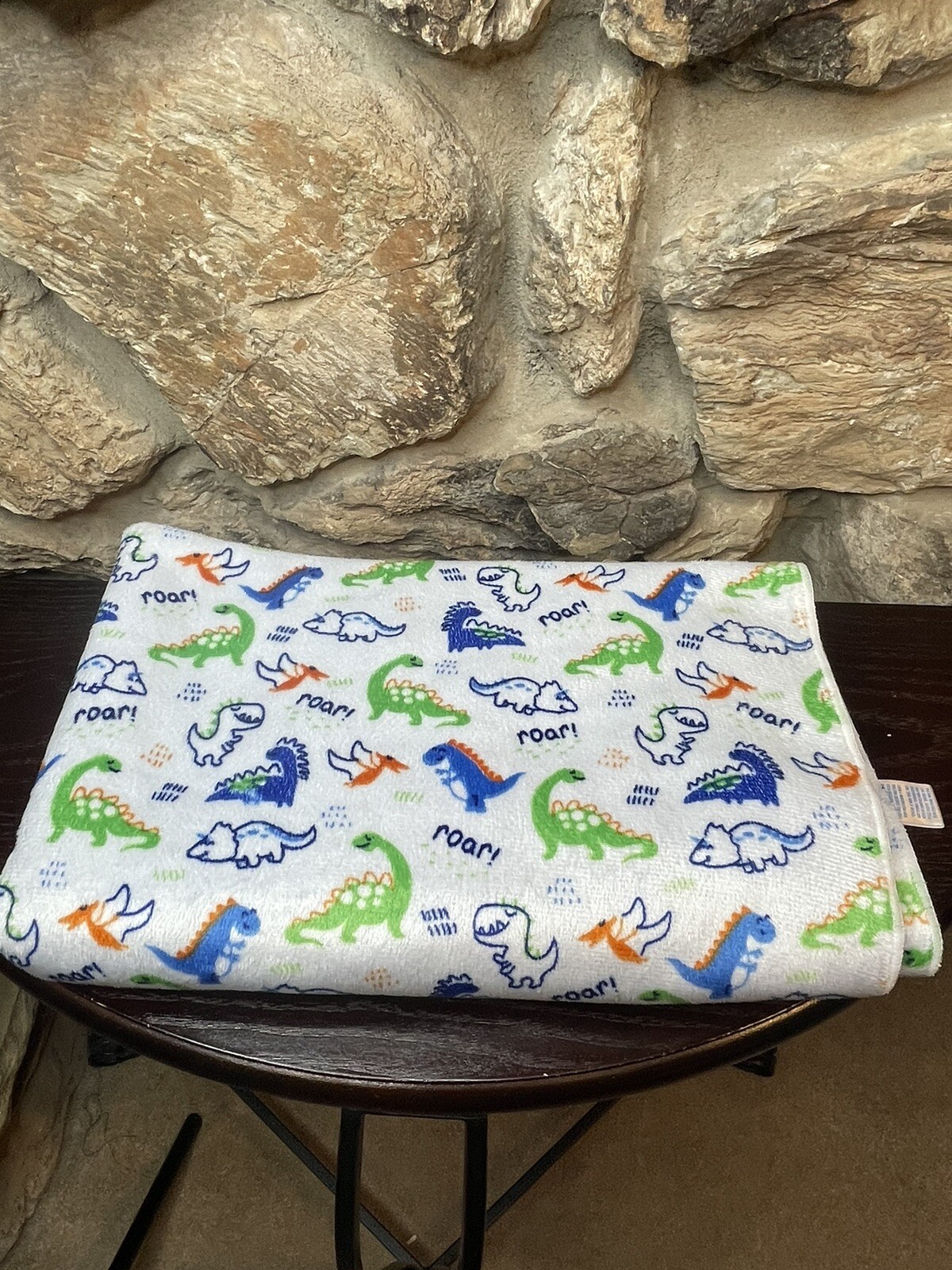 Kidgets Roar Dinosaur Baby Blanket Blue Green White Sherpa