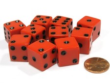 Set of 10 Six Sided Square Opaque 16mm D6 Dice -Red with Black Pip 16mm, Red