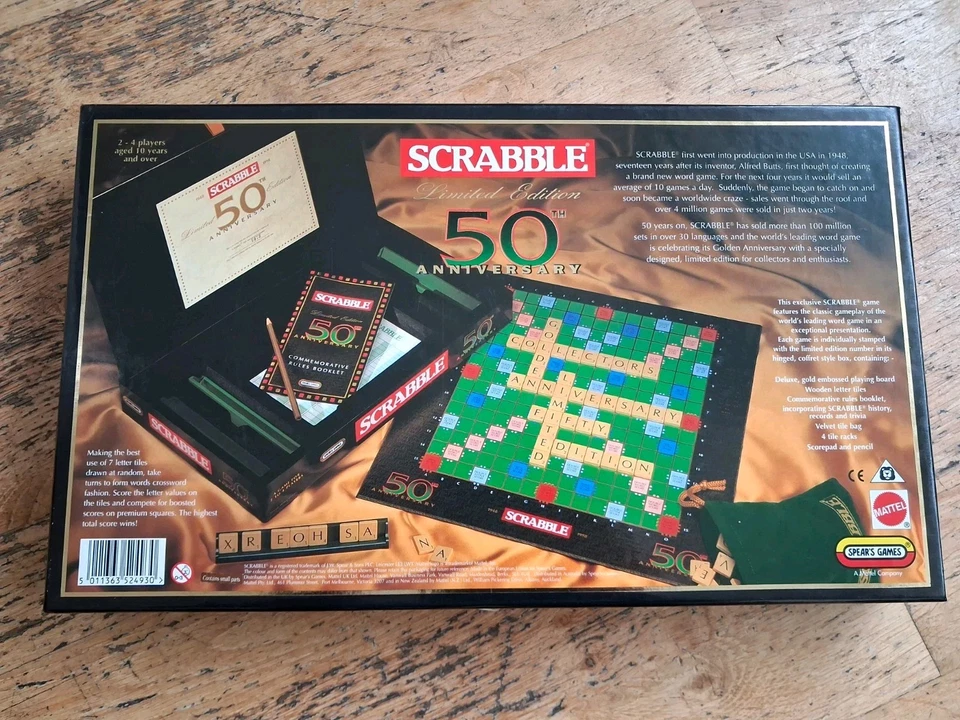 SCRABBLE Limited Edition 50th Anniversary 1998 Spears Checked Complete Clean VGC - Image 2 of 4