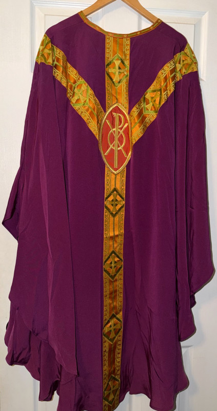 VINTAGE CATHOLIC PRIESTS PURPLE ORANGE GOLD & GREEN CHASUBLE BY HERDER