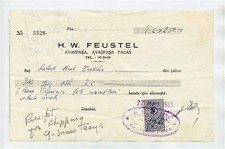 H W Feustel Ayazpasa Palace Receipt & Revenue Stamp 1965 Istanbul Turkey 