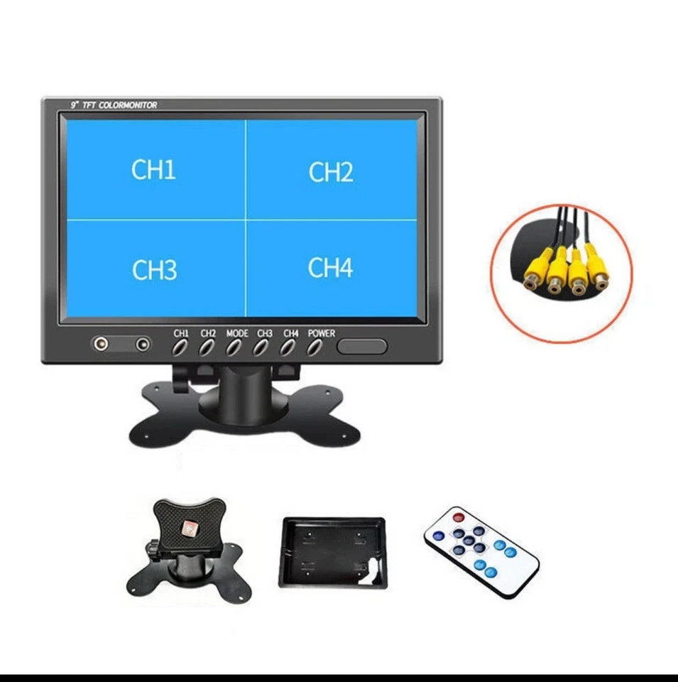 9 Inch TFT LCD Monitor Quad Split HD Displays Screen 4 Channels RCA Vid L:0611 - Image 2 of 4