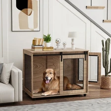 PawHut 39" Dog Crate Furniture with Sliding Barn Door, for Large Dogs