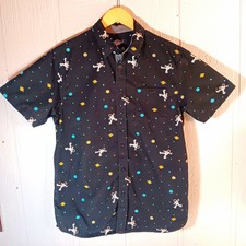 Eighty Eight Men's M Black Space Astronaut Graphic Button-Up Shirt