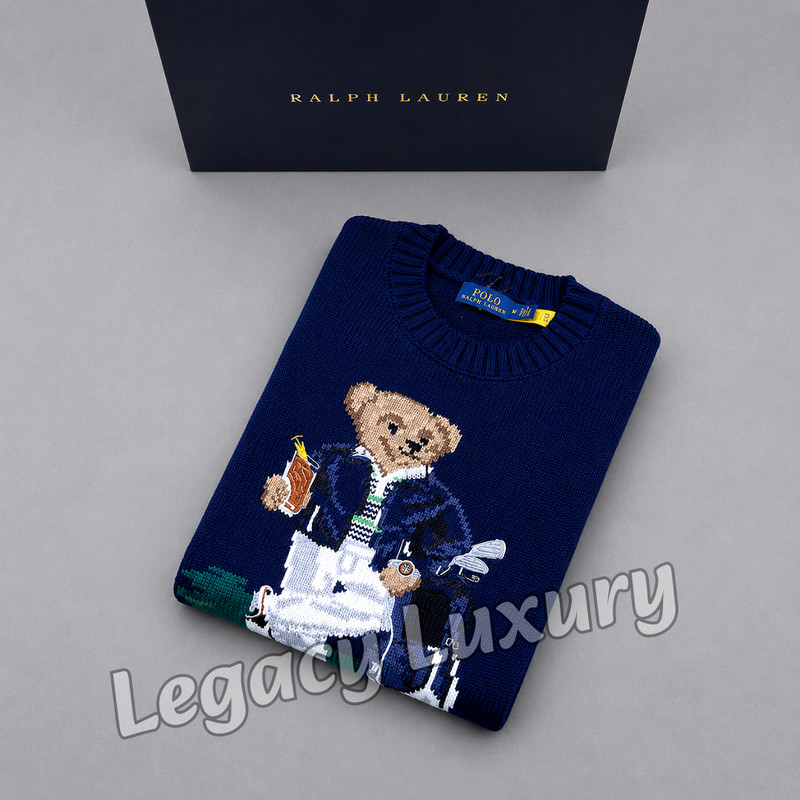 Hot RLX POLO PALPH LAUREN Golf Polo Bear Blue Knit Crewneck Sweater Men - M