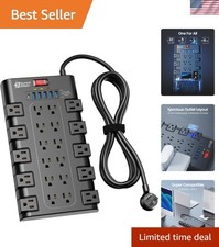 Smart Power Strip with 28 Outlets & USB Ports - 2100J Surge Protection Included