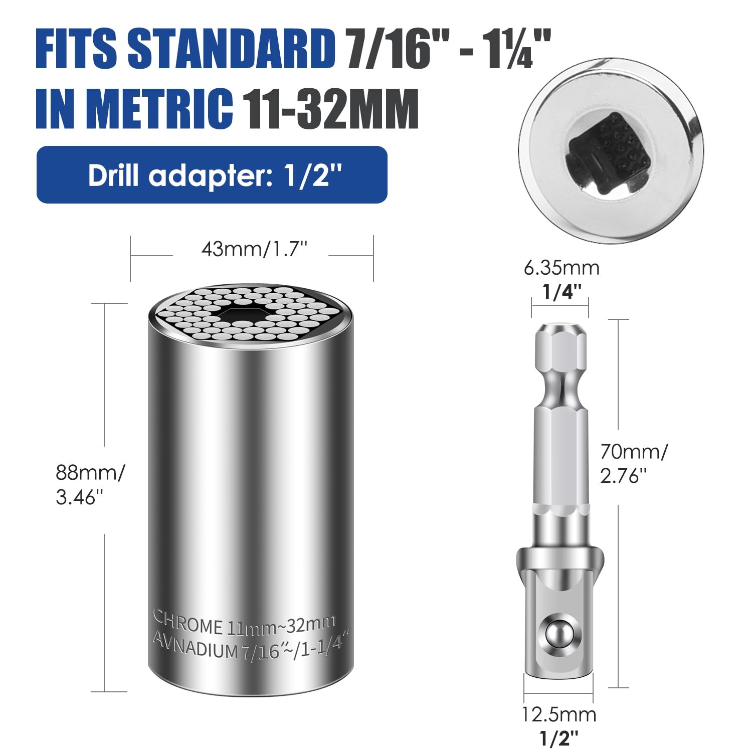 Universal Socket Set 11-32mm & 7-19mm - Multi-Size Super Socket for Any Bolt