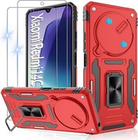 HandyhüLle MilitäRisch StoßFest 360° Metall Ring StäNder FüR Redmi 14C Rot Mit