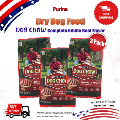3 Pack Purina Dog Chow Complete Kibble Beef Flavor Adult Dry Dog Food, 40 lbs