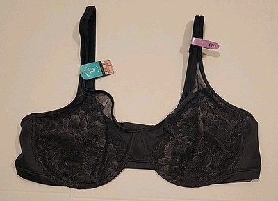 Bali Minimizer Bra Size 42D Black Style DF3386 Lightweight Lace Smooth New