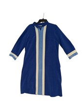 Vintage Vanity Fair Womens Blue Housecoat W/ Cream  Light Blue Stripes 3/4 Slee