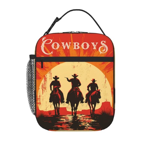 Western Cowboy Lunch Box Cool Cowboys Riding Horses Insulated Reusable Portab...