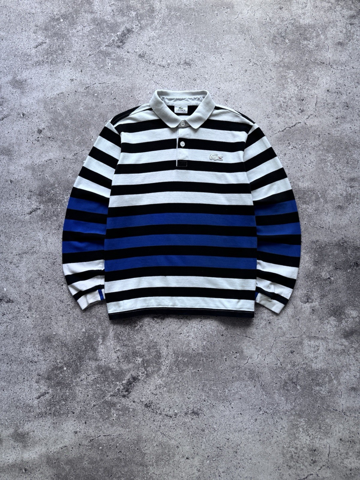 Vintage Lacoste Sport Rugby Longsleeve Polo Shirt Striped Mini Logo Mens Medium