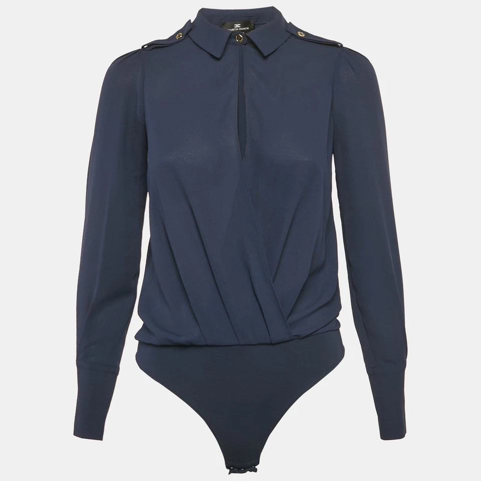 Body Elisabetta Franchi Azul Marino Gasa Cuello Profundo S