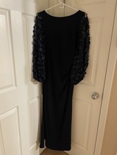 Eliza J Women's Size 10 Navy 3D Floral Embroidered Balloon Sleeve Formal