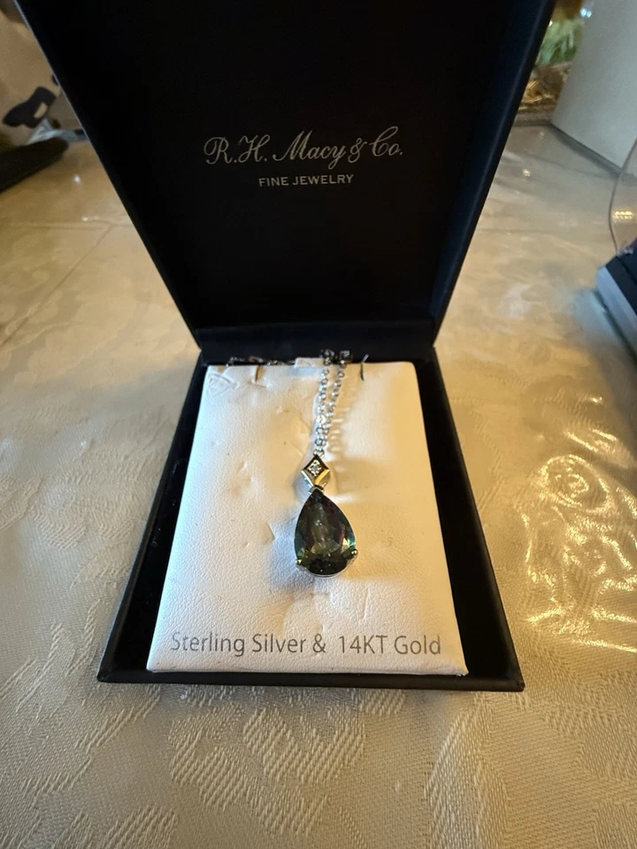 Alwand Vahan ~4 ct Natural Mystic Topaz & Diamond 14K Gold & Sterling Necklace - Image 3 of 4