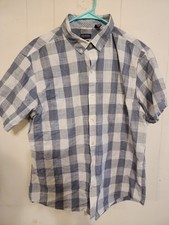 Van Heusen Button Up Shirt Mens XL Blue Check Short Sleeve Casual