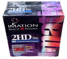 Imation 2HD Floppy Discs SEALED IBM Formatted 10 pack Diskettes 1.44 MB, New