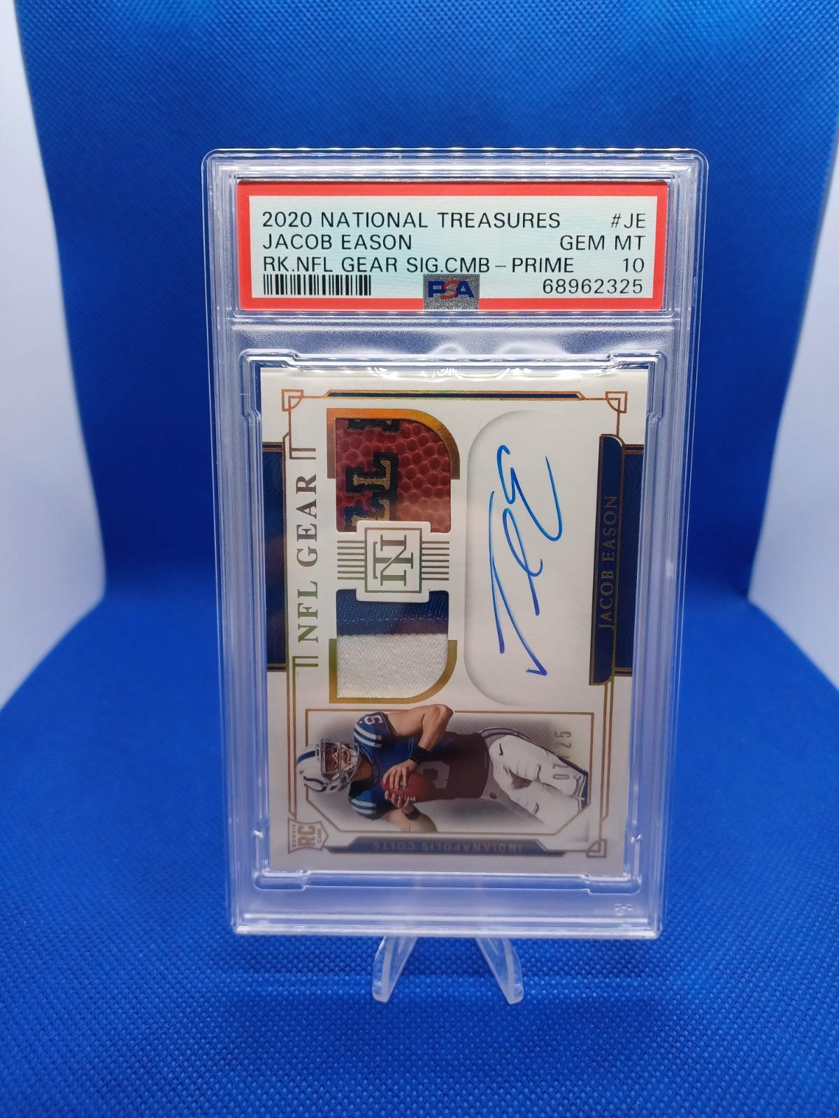 Jacob Eason Panini National Treasures Rookie NFL Gear Signatures Combos #JE Laundry Tag NFL Shield 1/1