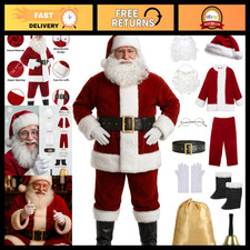 Deluxe 11pc Men's Santa Suit - Professional Christmas Costume for Adults, Xmas O