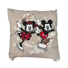 Disney St. Nicholas Pillow Mickey Minnie Mouse Skating Xmas Winter Wonderland