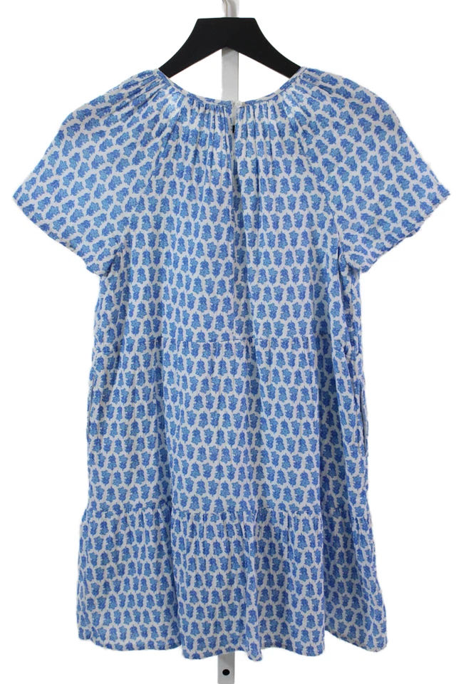 Vineyard Vines Girls Cotton Floral V-Neck Short Sleeve Dress Blue Size 14 - Image 3 of 4