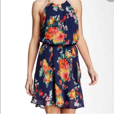 Joie Makana blue floral lined dress size Large