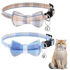 2Pcs Cat Bow Tie, Cat Bowtie Collar with Bells, Adjustable Breakaway Blue and