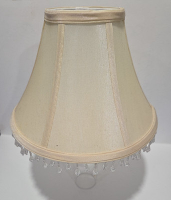 Vintage Dale Lighting Lamp Shade, Cream Colored with Clear Bead Fringe 8'' tall