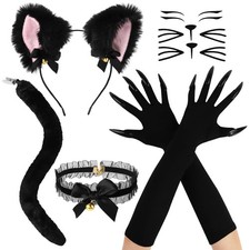 Black Cat Costume Accessories 5PCS Cat Ears Headband Halloween Costume Set