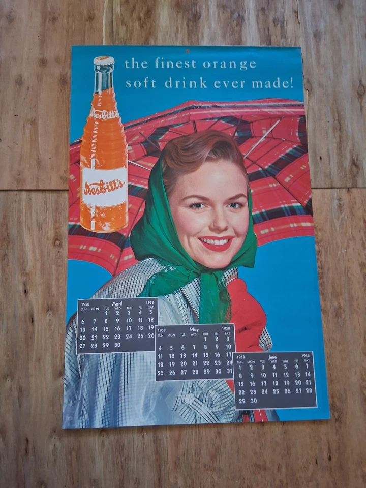 1958 NESBITT ORANGE DRINK CALENDAR original complete soda pop advertising - Image 1 of 2
