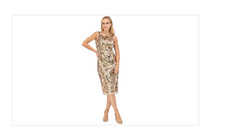 Eliza J Women's Gold Floral Sequined Sleeveless Dress Size 6