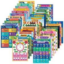 35 Pcs Laminated Educational Posters for Toddlers  Elementary Kids Ages 3-10 