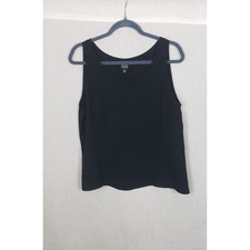 Eileen Fisher Black 100 Silk Scoop Neck Tank Top Blouse L Quiet Luxury