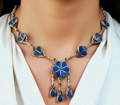 Orient nomaden Afghan tribal bellydance bauchtanz Lapis Kette Necklace Blume - Bild 1 von 4