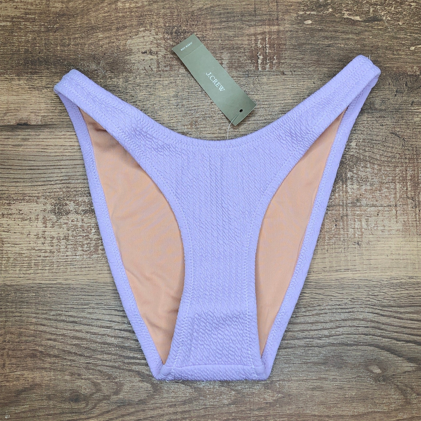J. Crew Textured Curved Waist Cheeky Bikini Bottom Size XXS Purple BC050 NWT