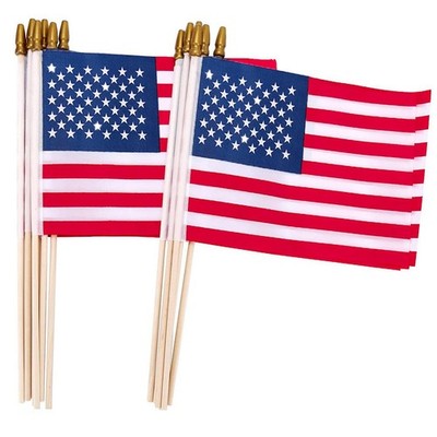 12 Pcs 8x12 Inch Small American Flags on Sticks, US Handheld WoodenStick flag...