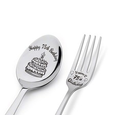 Happy 75th Birthday Spoon Fork Gifts Engraved Spoon Fork Personalized Birthda